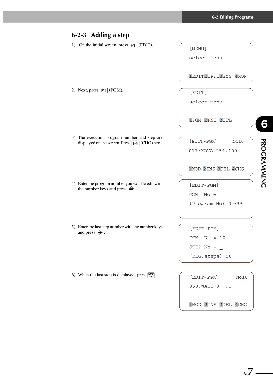 Yamaha SRCP manual Adding a step, Pgm Pnt Utl Edit-Pgm 