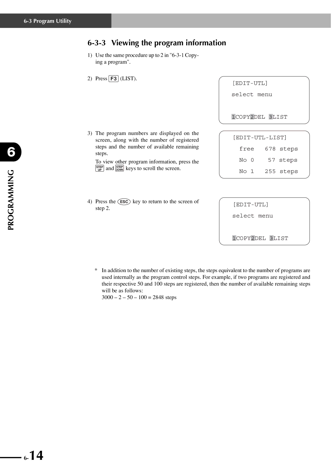 Yamaha SRCP manual Viewing the program information, 1COPY2DEL 3LIST, Edit-Utl 