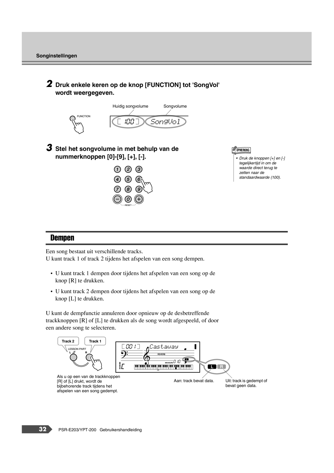 Yamaha SRE203 manual Dempen, SongVol 