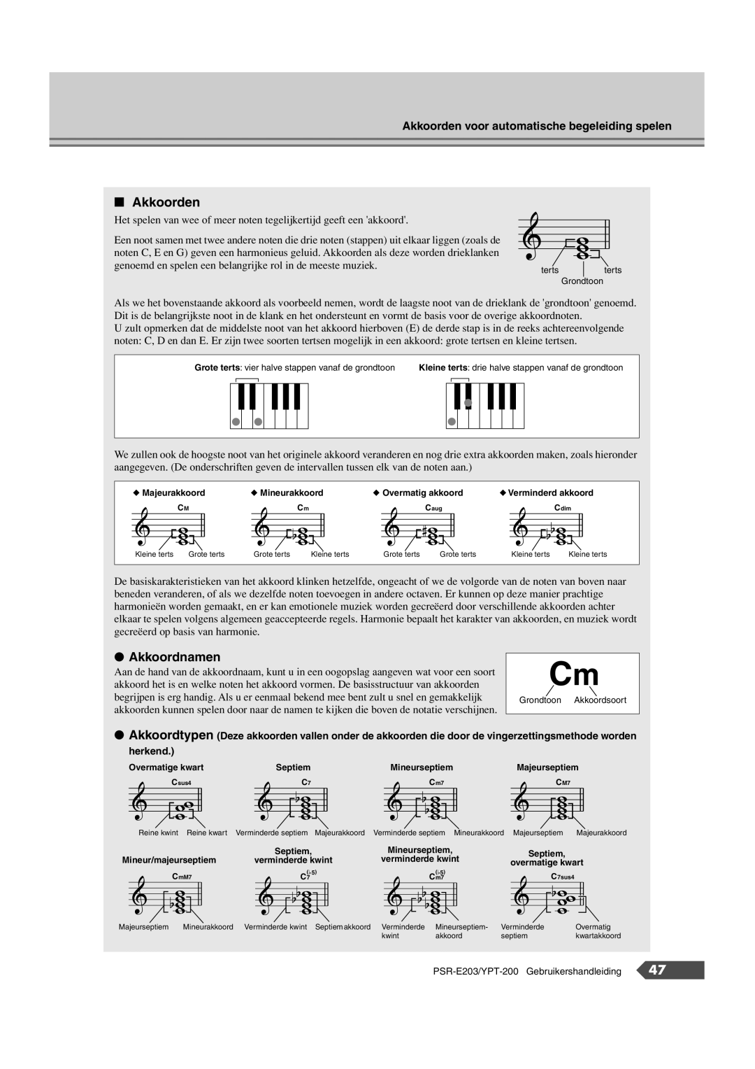 Yamaha SRE203 manual Akkoorden 