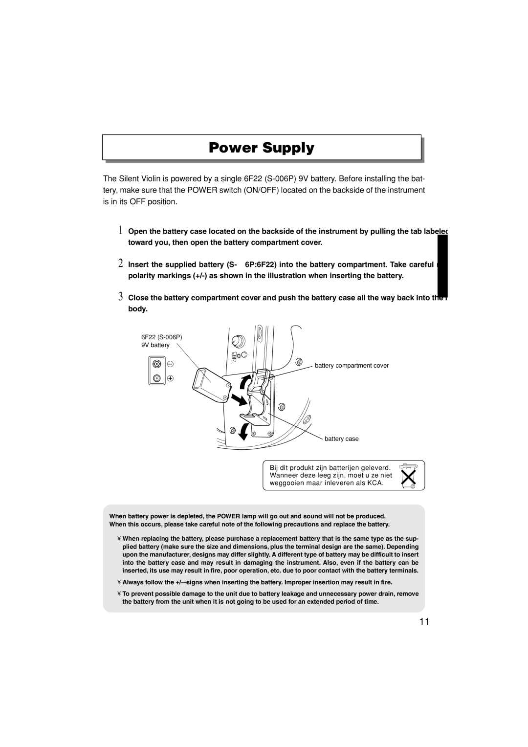 Yamaha Sv-200 owner manual Power Supply 