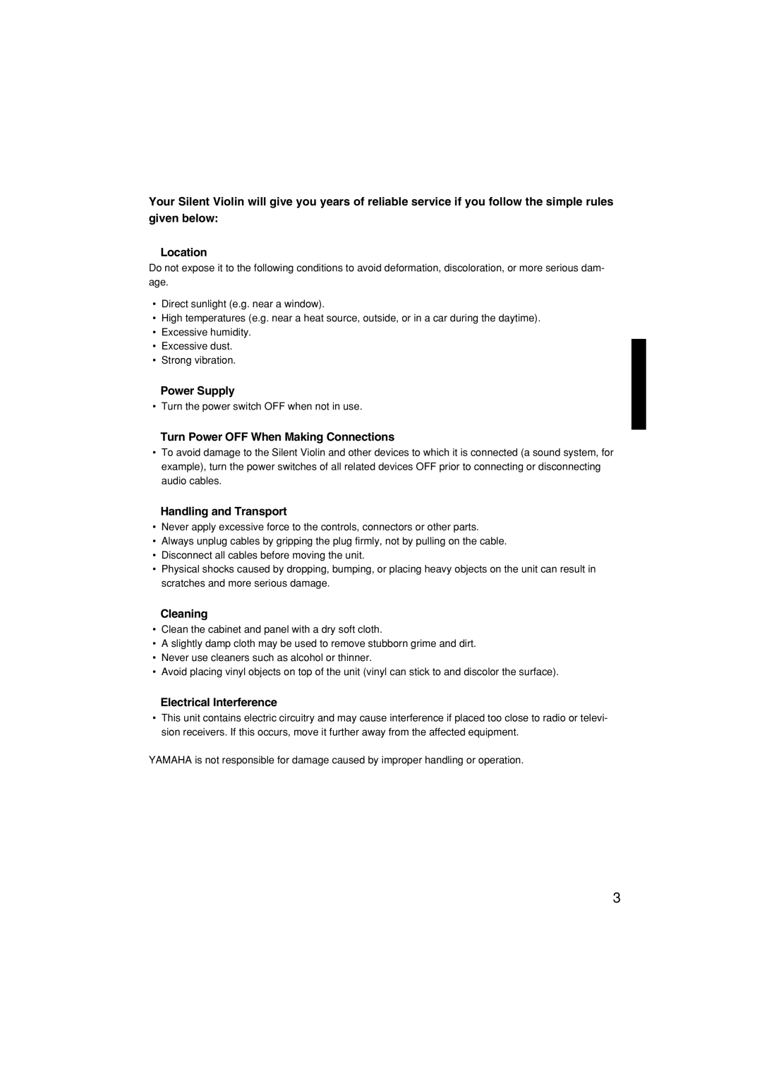 Yamaha Sv-200 owner manual Power Supply 