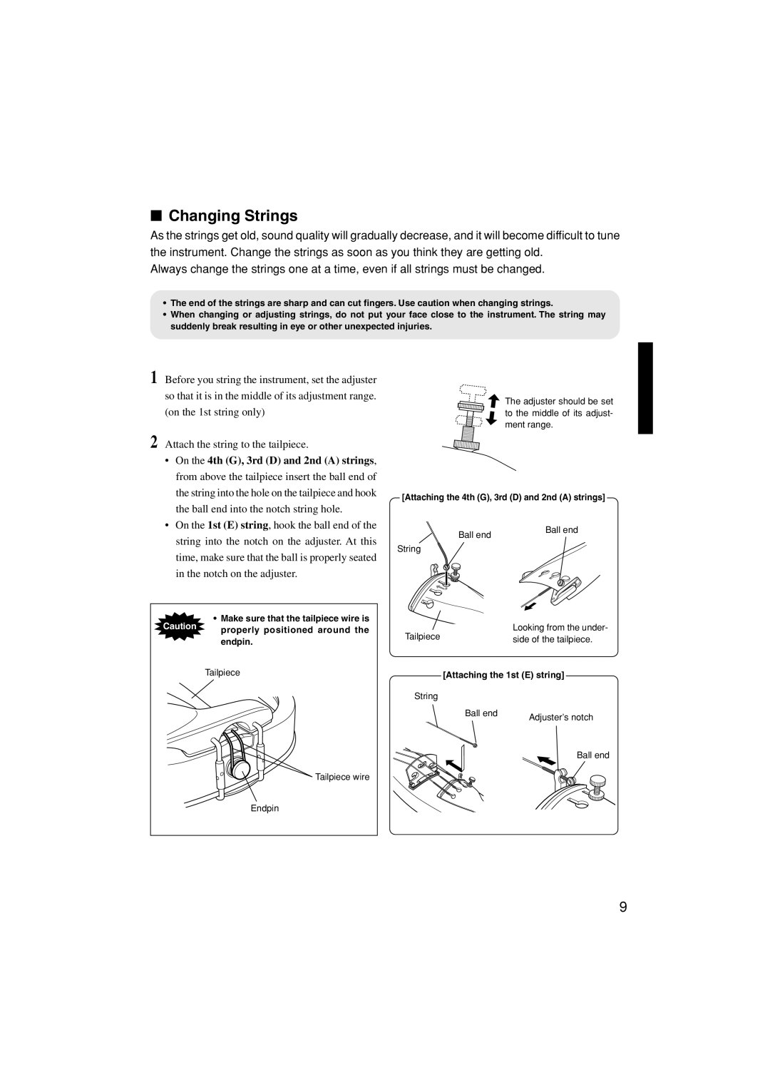 Yamaha Sv-200 owner manual Changing Strings 