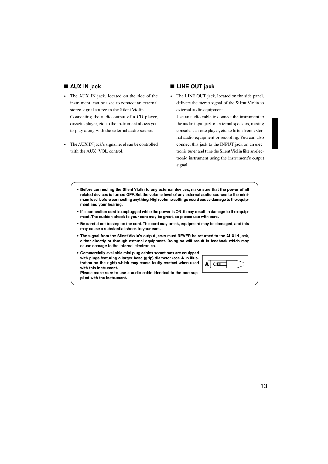 Yamaha SV130S owner manual AUX in jack Line OUT jack 