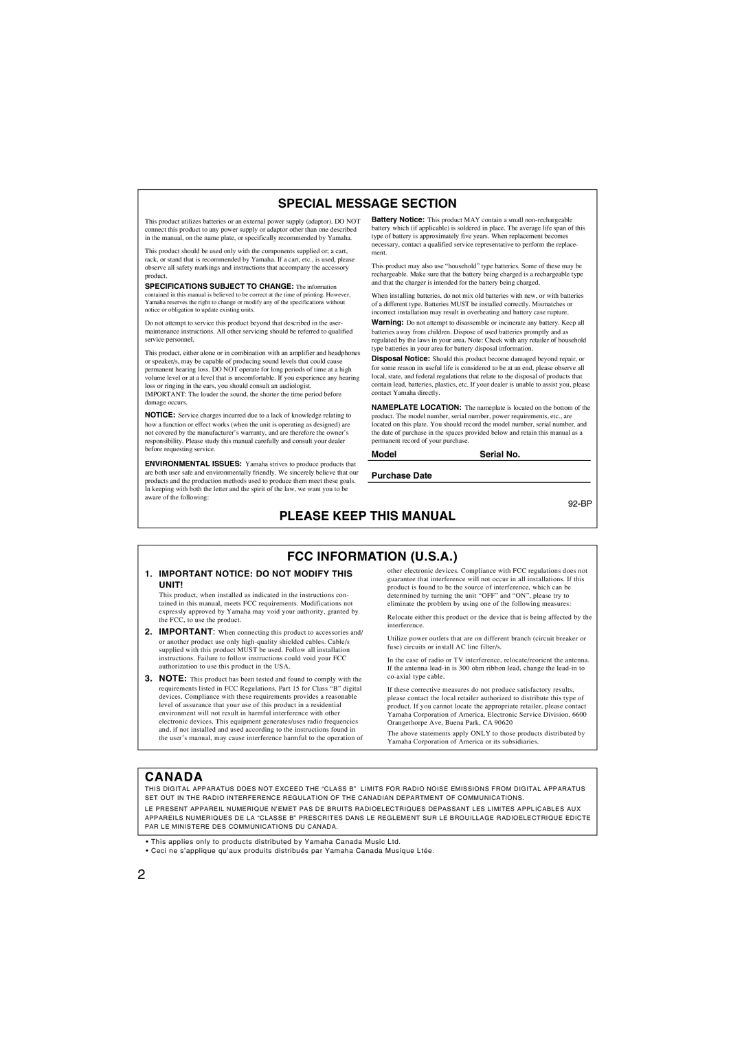 Yamaha SV130S owner manual Please Keep this Manual 