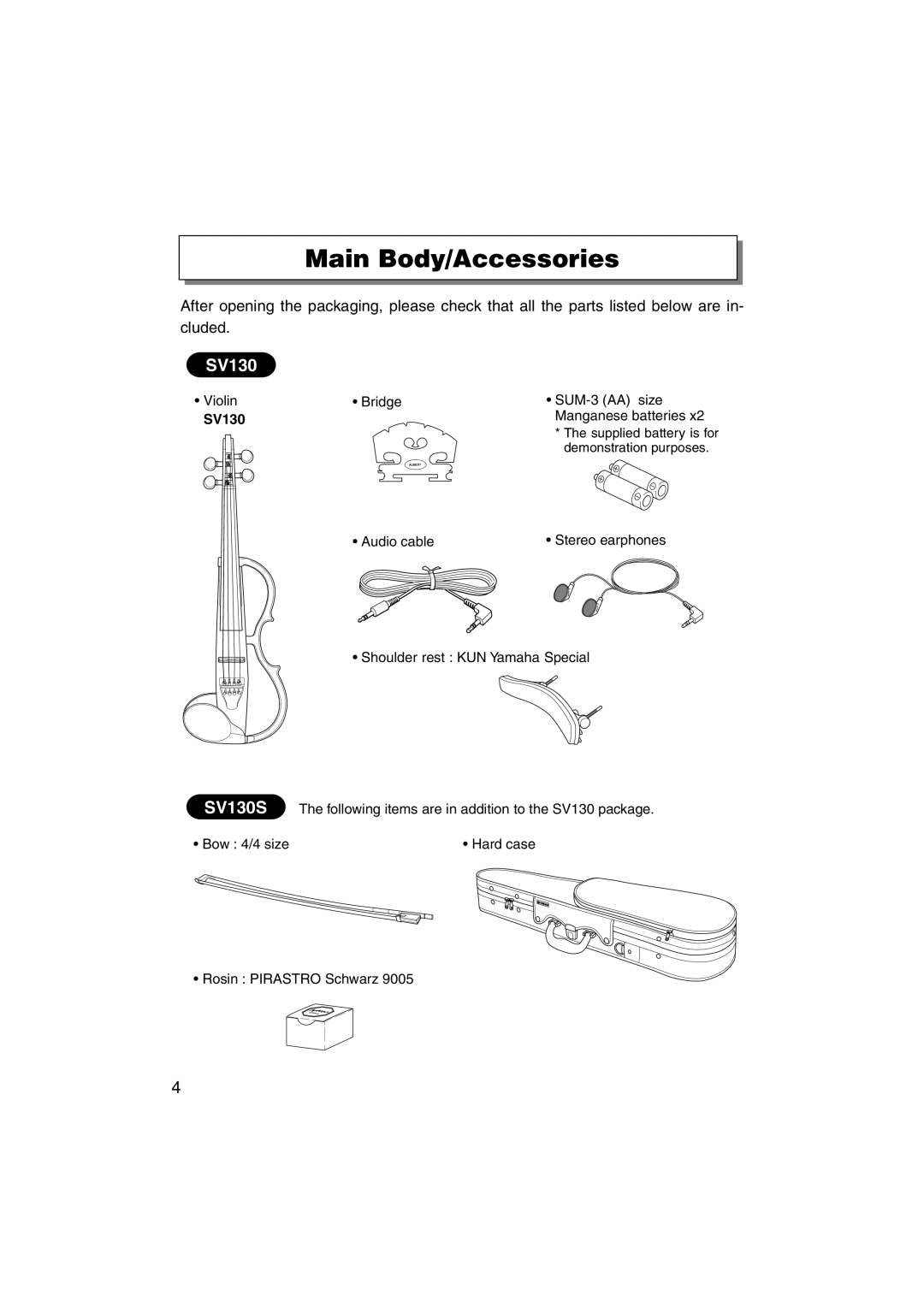 Yamaha SV130S owner manual Main Body/Accessories 