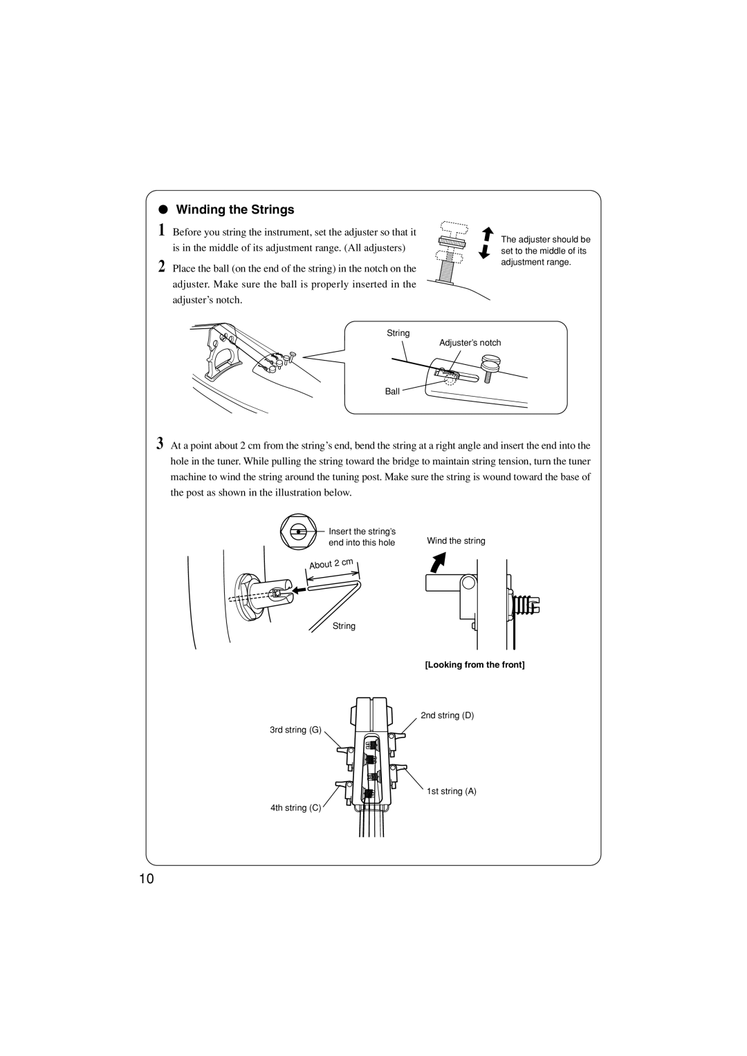 Yamaha SVC210 owner manual Winding the Strings, Looking from the front 