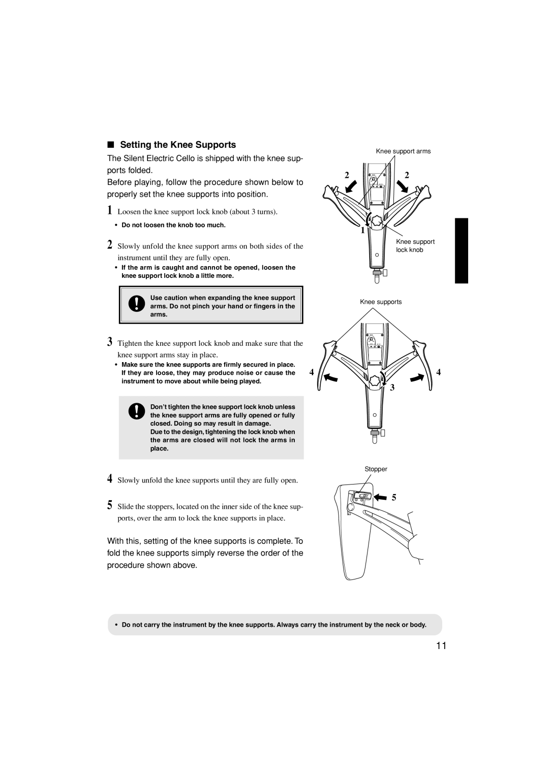 Yamaha SVC210 owner manual Knee support arms Knee support lock knob 