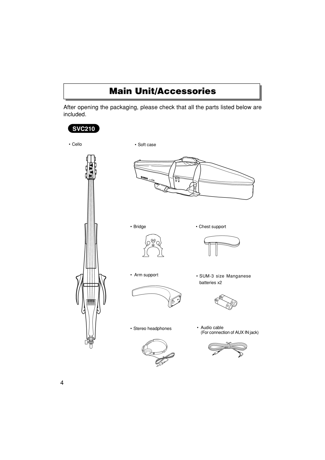 Yamaha SVC210 owner manual Main Unit/Accessories 