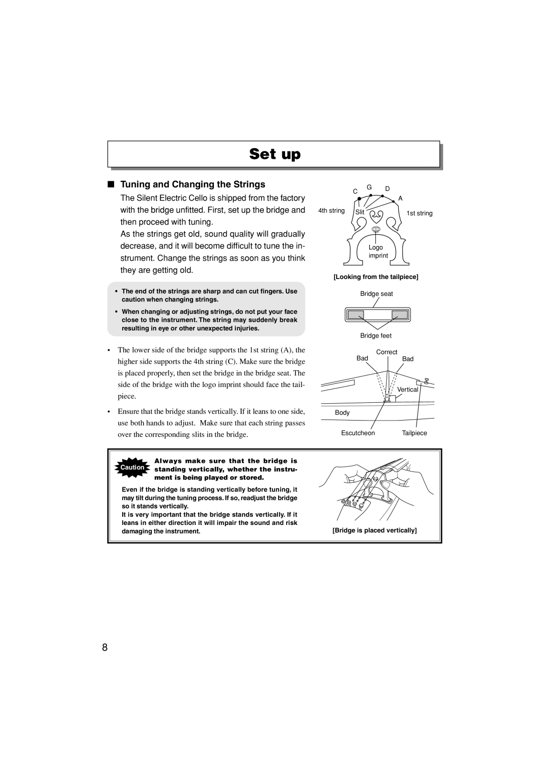 Yamaha SVC210 owner manual Set up, Tuning and Changing the Strings 