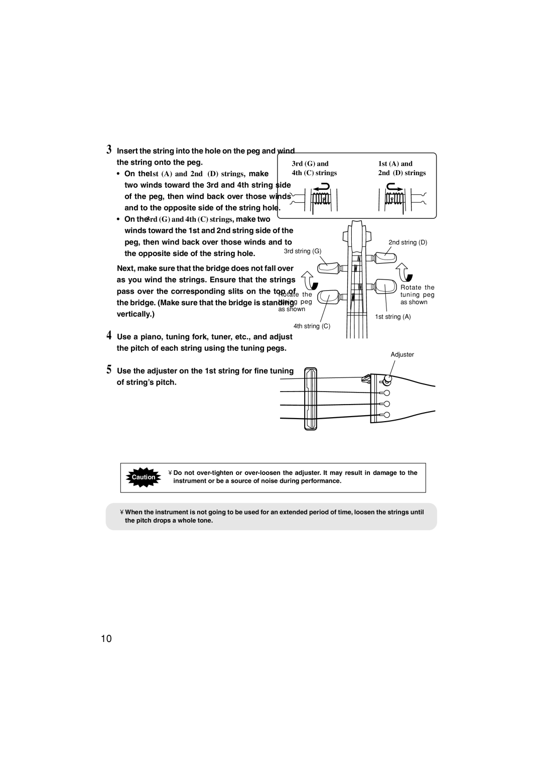 Yamaha SVV-200 owner manual 3rd G and 4th C strings 