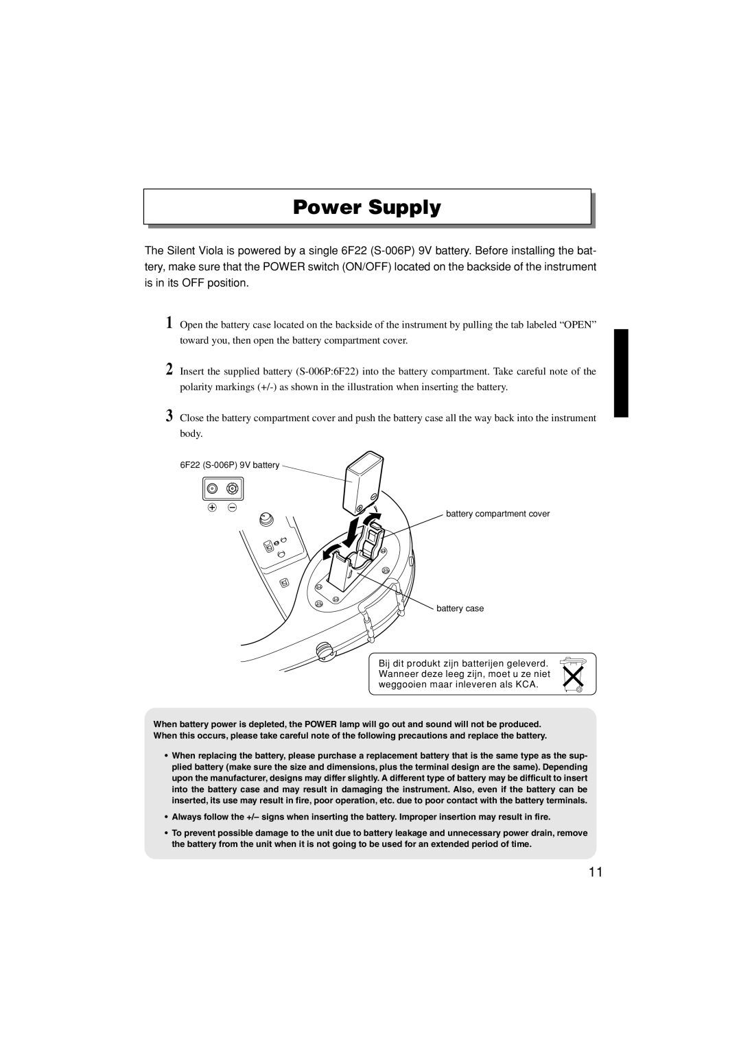 Yamaha SVV-200 owner manual Power Supply 