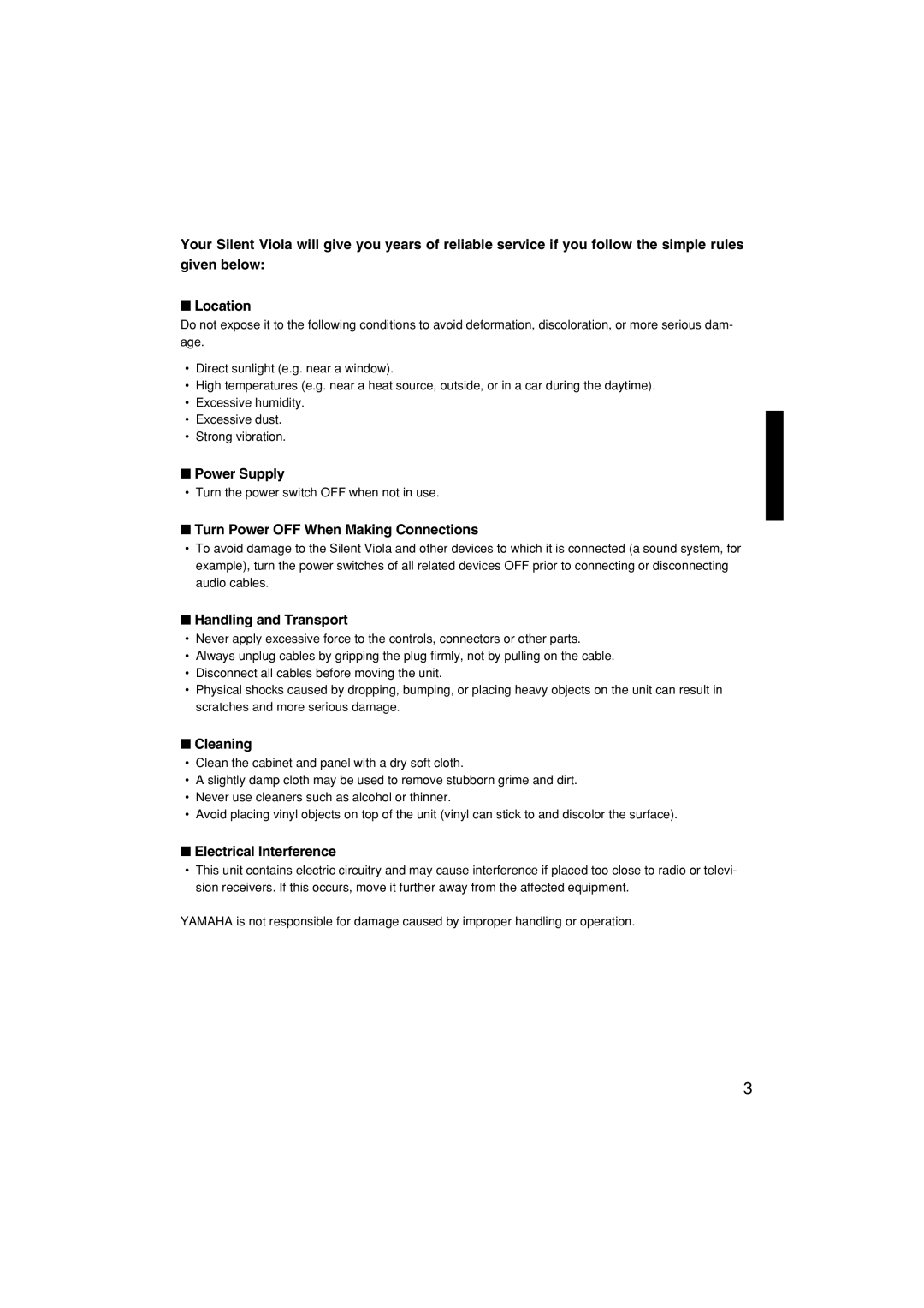 Yamaha SVV-200 owner manual Power Supply 