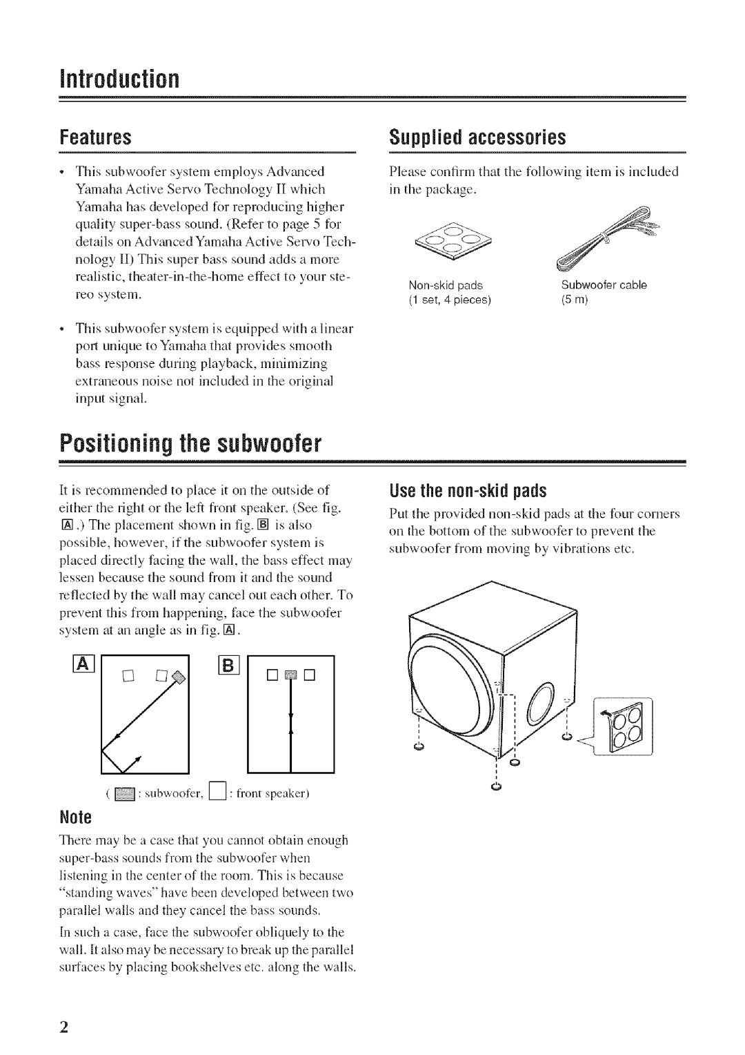 Yamaha SW012 manual Introduction, Features 