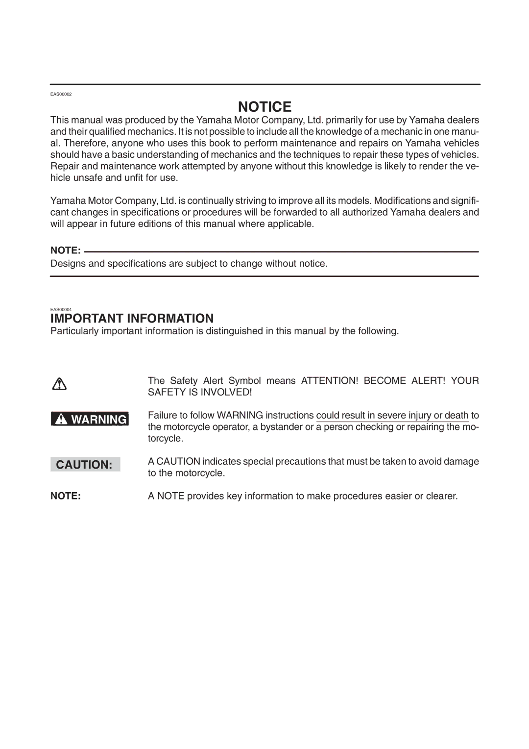 Yamaha TDM900(R) 5PS1-AE2 manual Important Information 