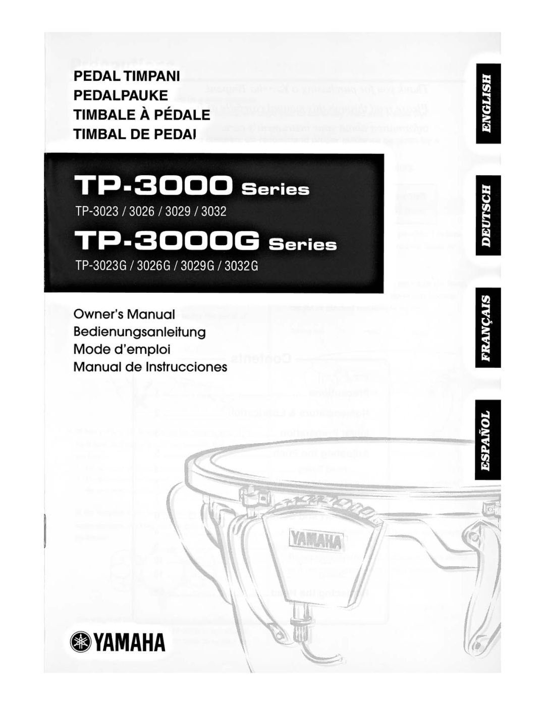 Yamaha Pedal Timpani, TP-3029G, TP-3026G, TP-3023G, TP-3032G manual 