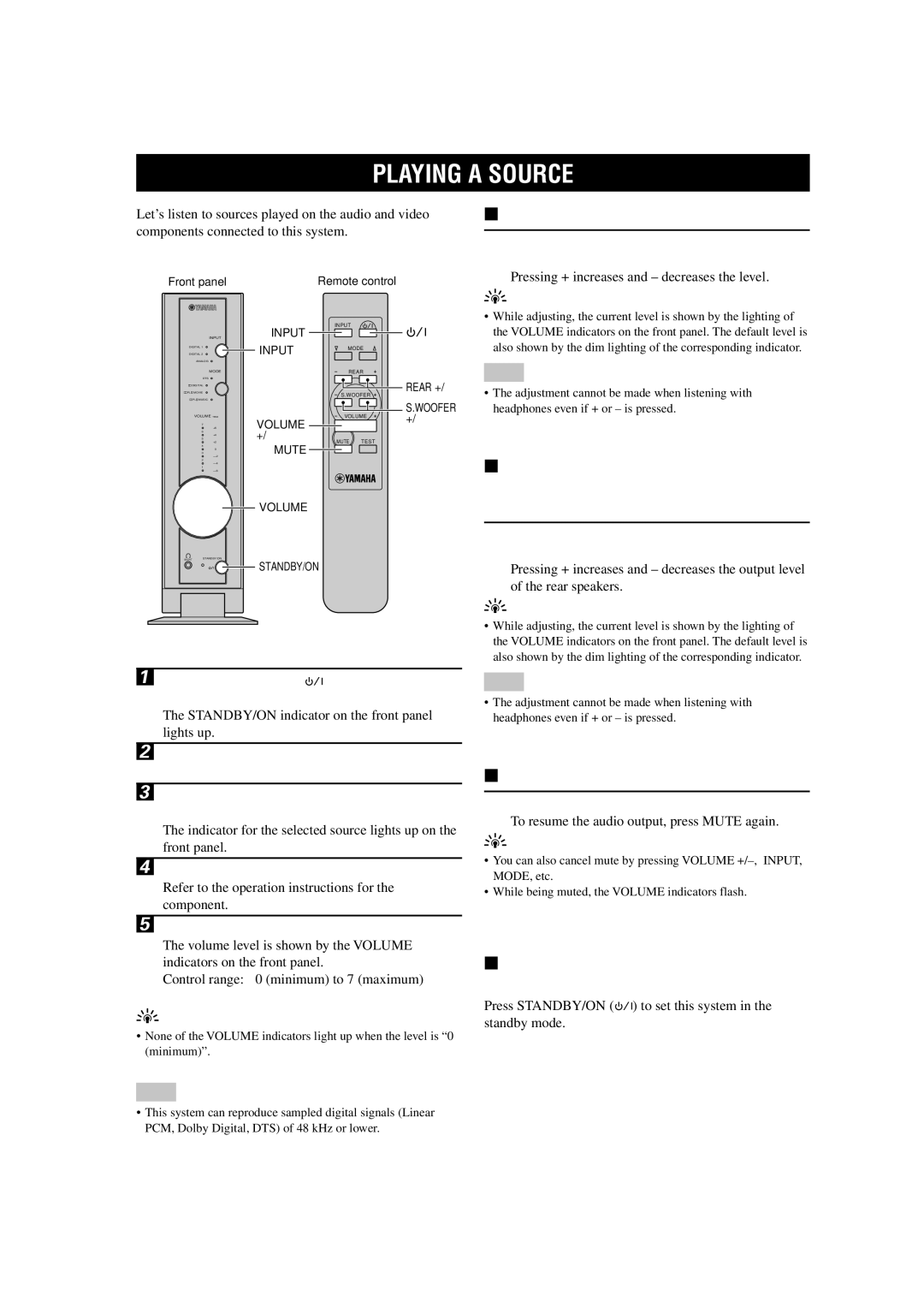 Yamaha TSS-10 owner manual Playing a Source 