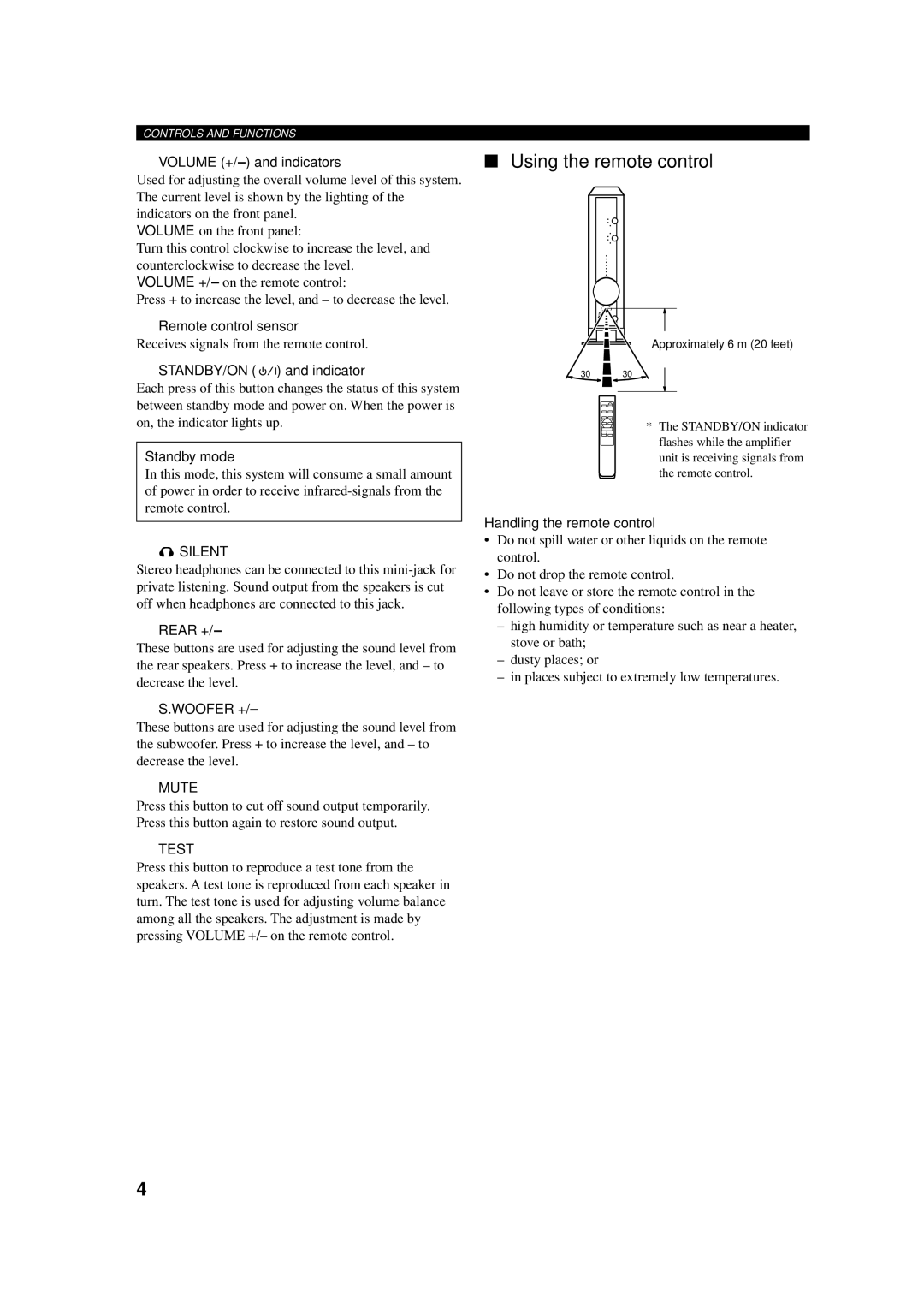 Yamaha TSS-10 owner manual Using the remote control 