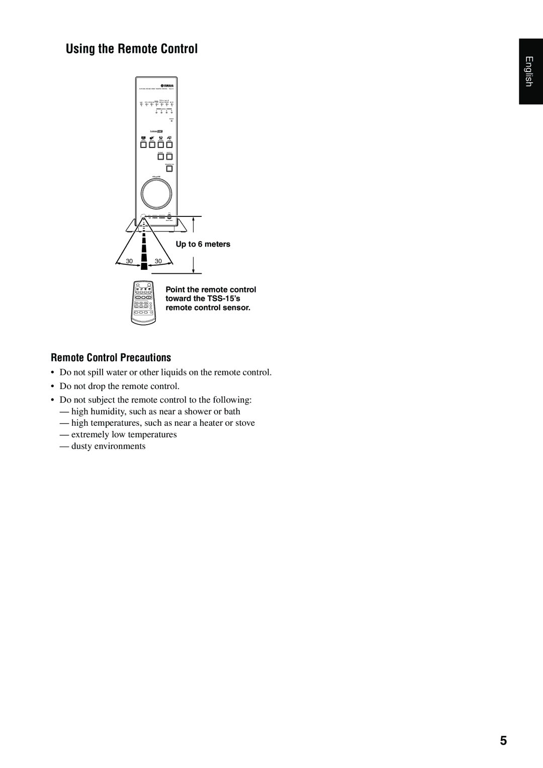 Yamaha TSS-15 owner manual Using the Remote Control, English 