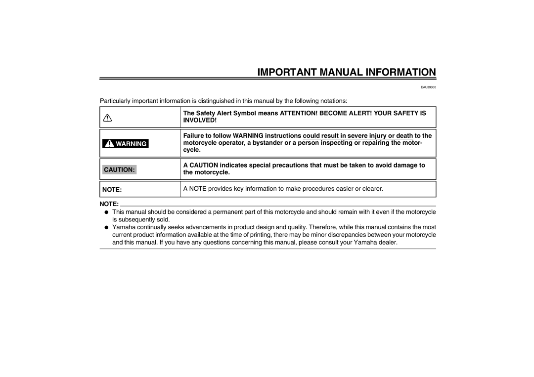 Yamaha TT-R110EX owner manual Important Manual Information, Involved 