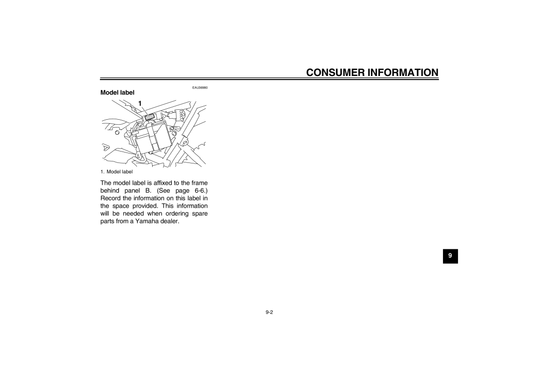 Yamaha TT-R110EX owner manual Model label 