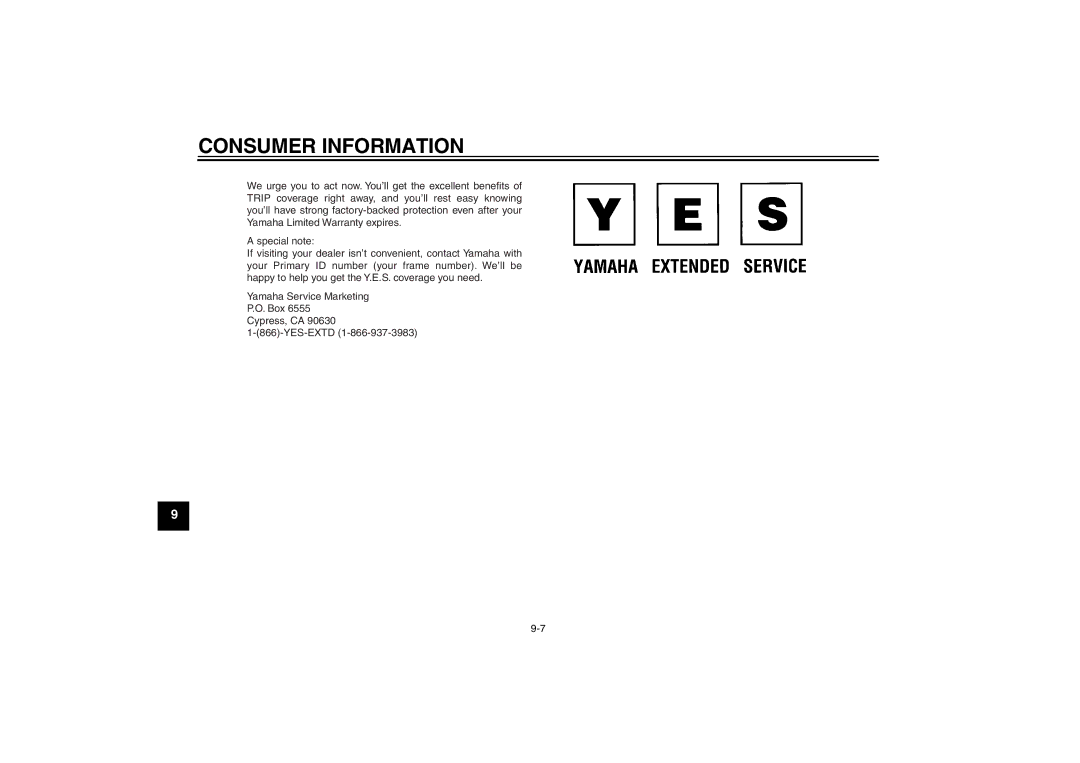 Yamaha TT-R110EX owner manual Consumer Information 