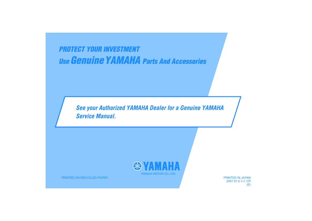 Yamaha TT-R110EX owner manual Printed on Recycled Paper 