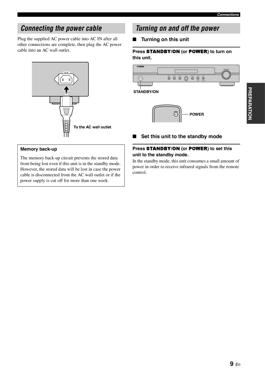 Yamaha TX-761DAB owner manual Connecting the power cable, Turning on and off the power, Turning on this unit 