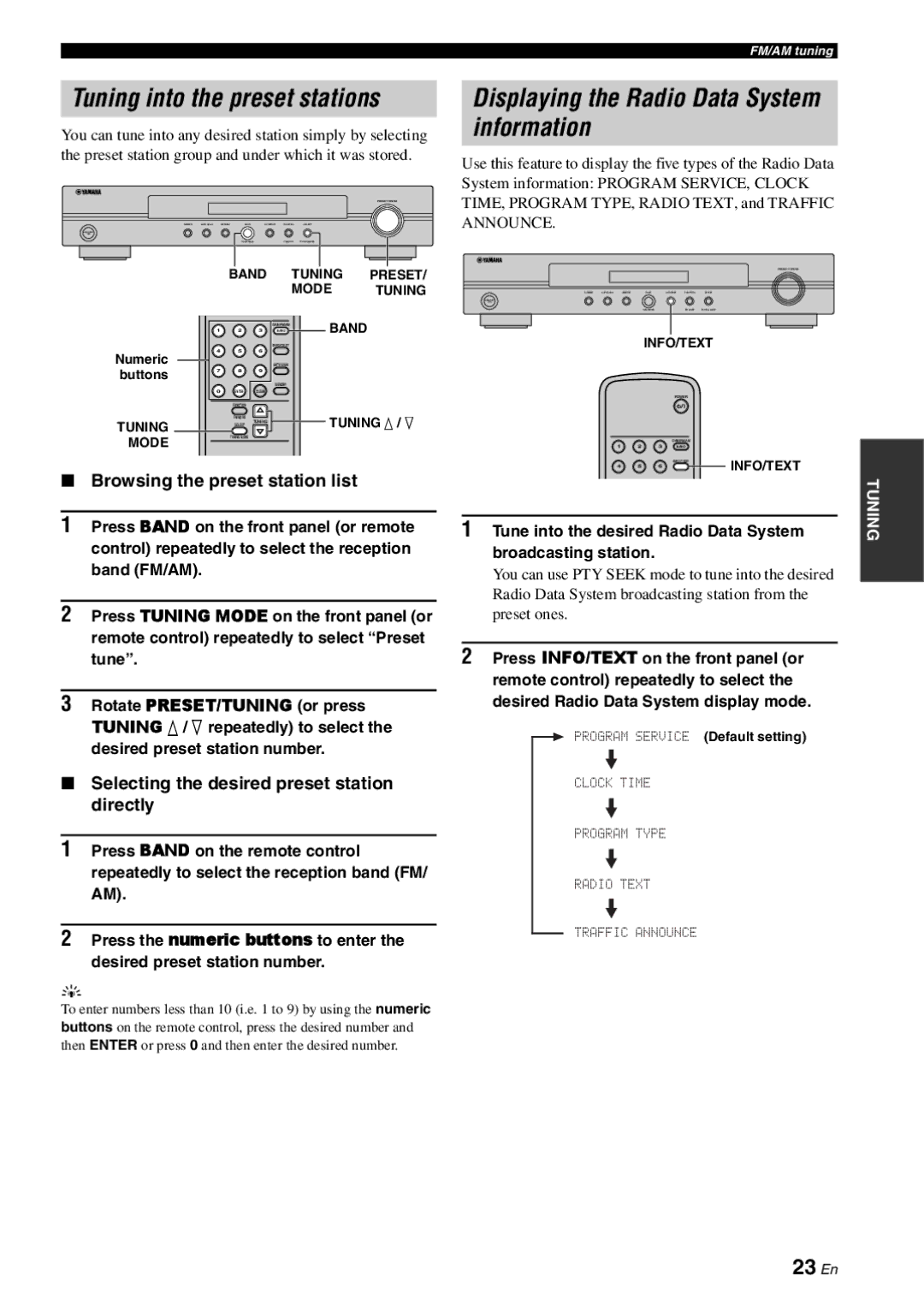 Yamaha TX-761DAB owner manual Tuning into the preset stations, Displaying the Radio Data System information, 23 En 