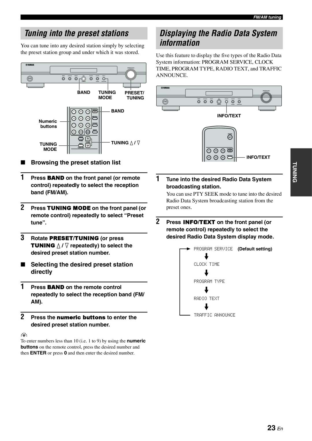 Yamaha TX-761DAB owner manual Tuning into the preset stations, Displaying the Radio Data System information, 23 En 