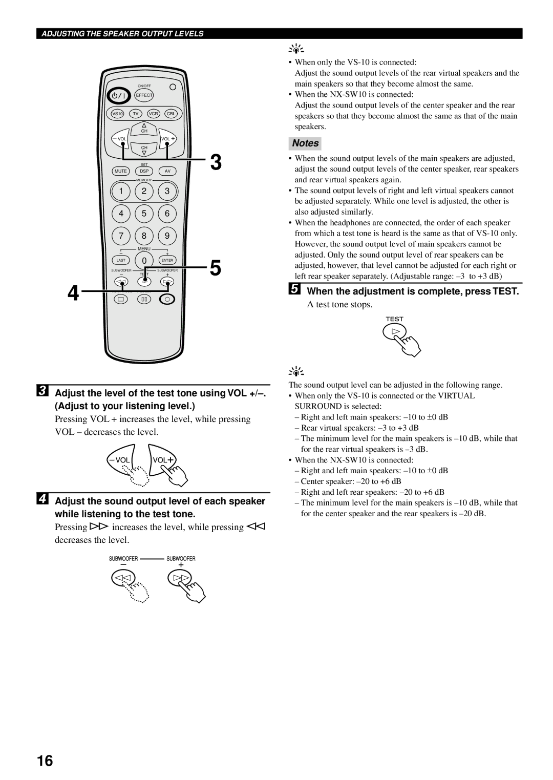 Yamaha VS-10 owner manual When the adjustment is complete, press Test 