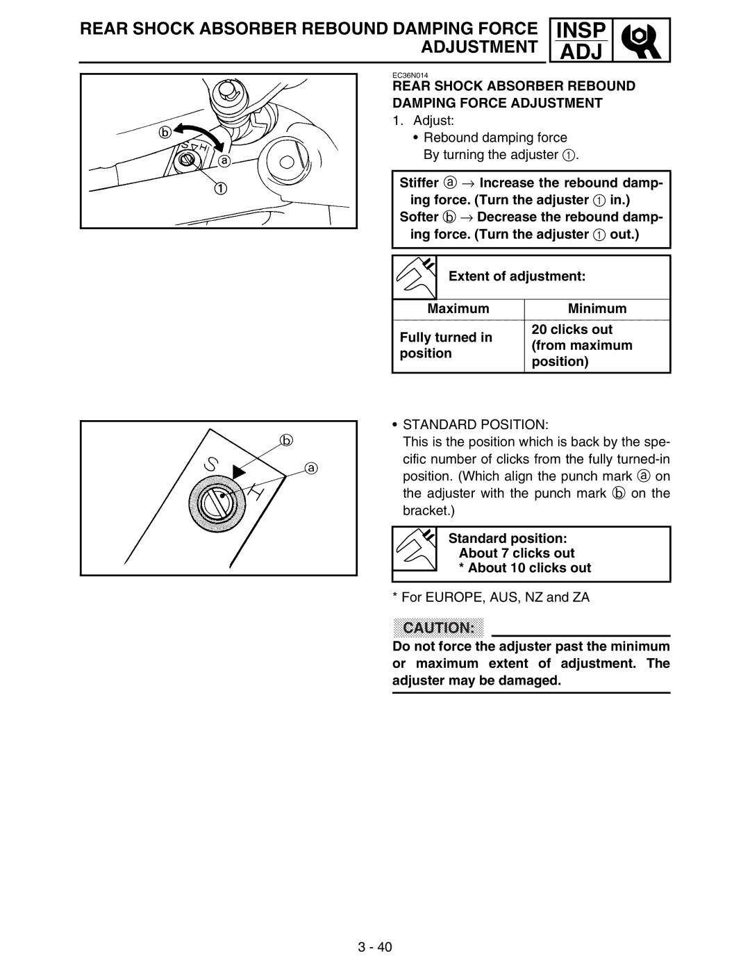 Yamaha WR250FM service manual Standard position About 7 clicks out About 10 clicks out 