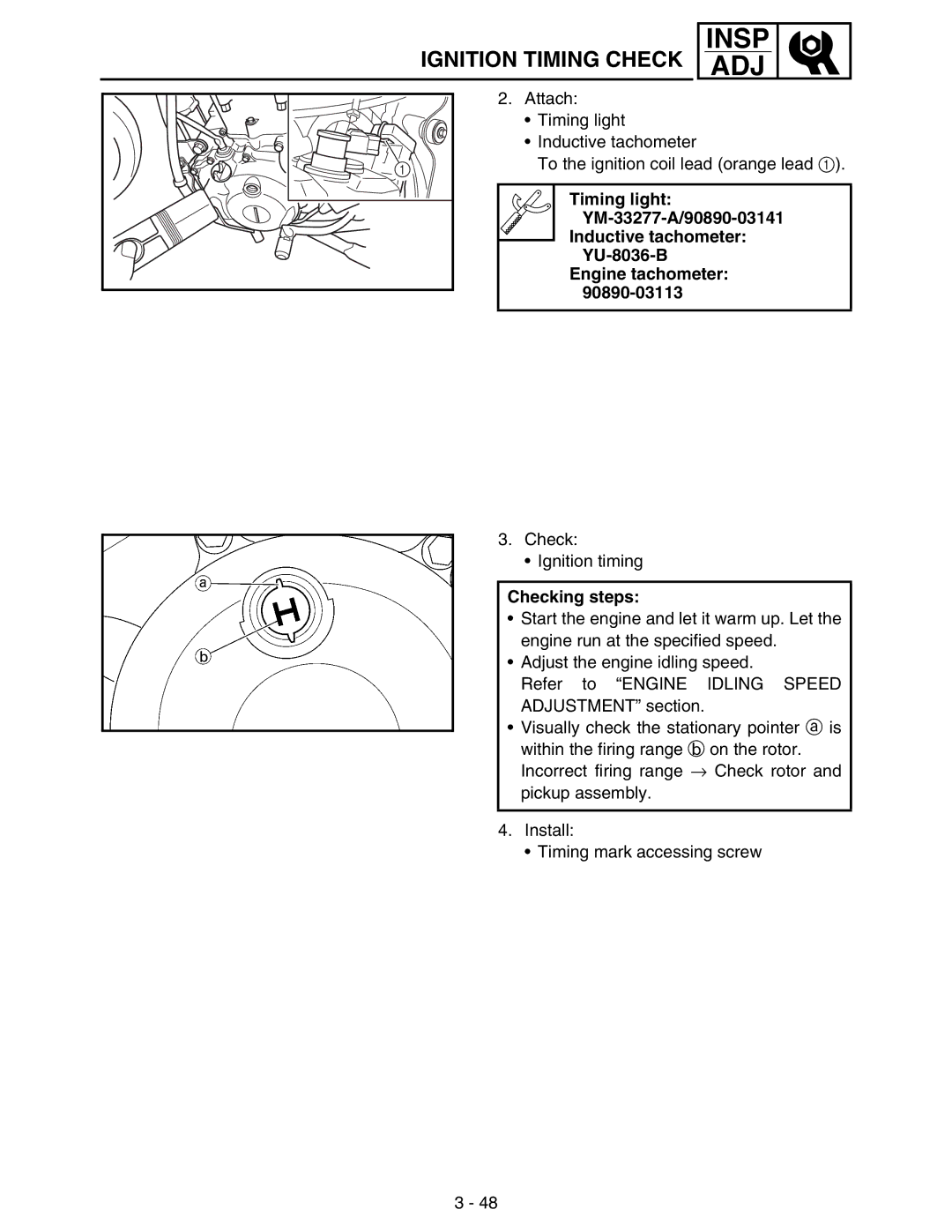 Yamaha WR250FM service manual Ignition Timing Check, Checking steps 