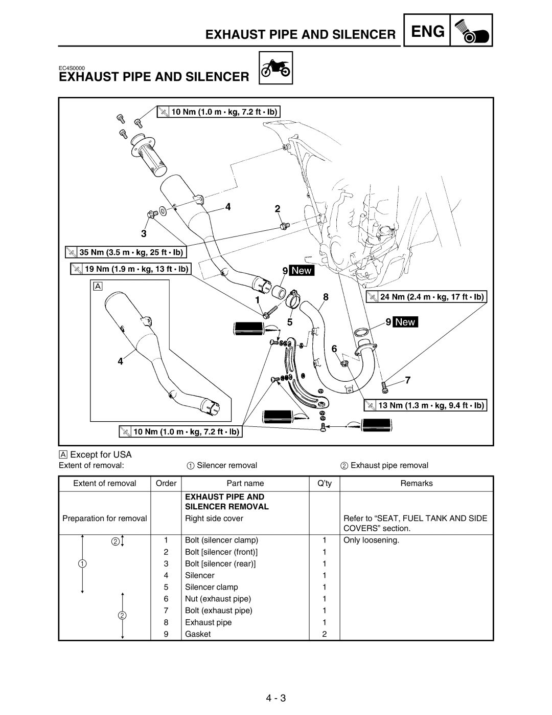 Yamaha WR250FM service manual Exhaust Pipe and Silencer, Exhaust Pipe Silencer Removal 