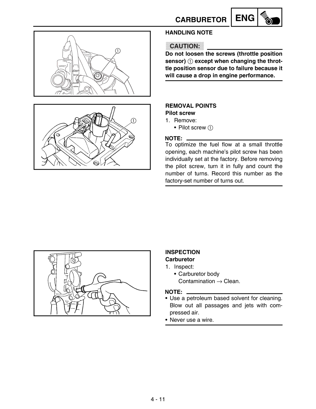 Yamaha WR250FM service manual Pilot screw, Carburetor 