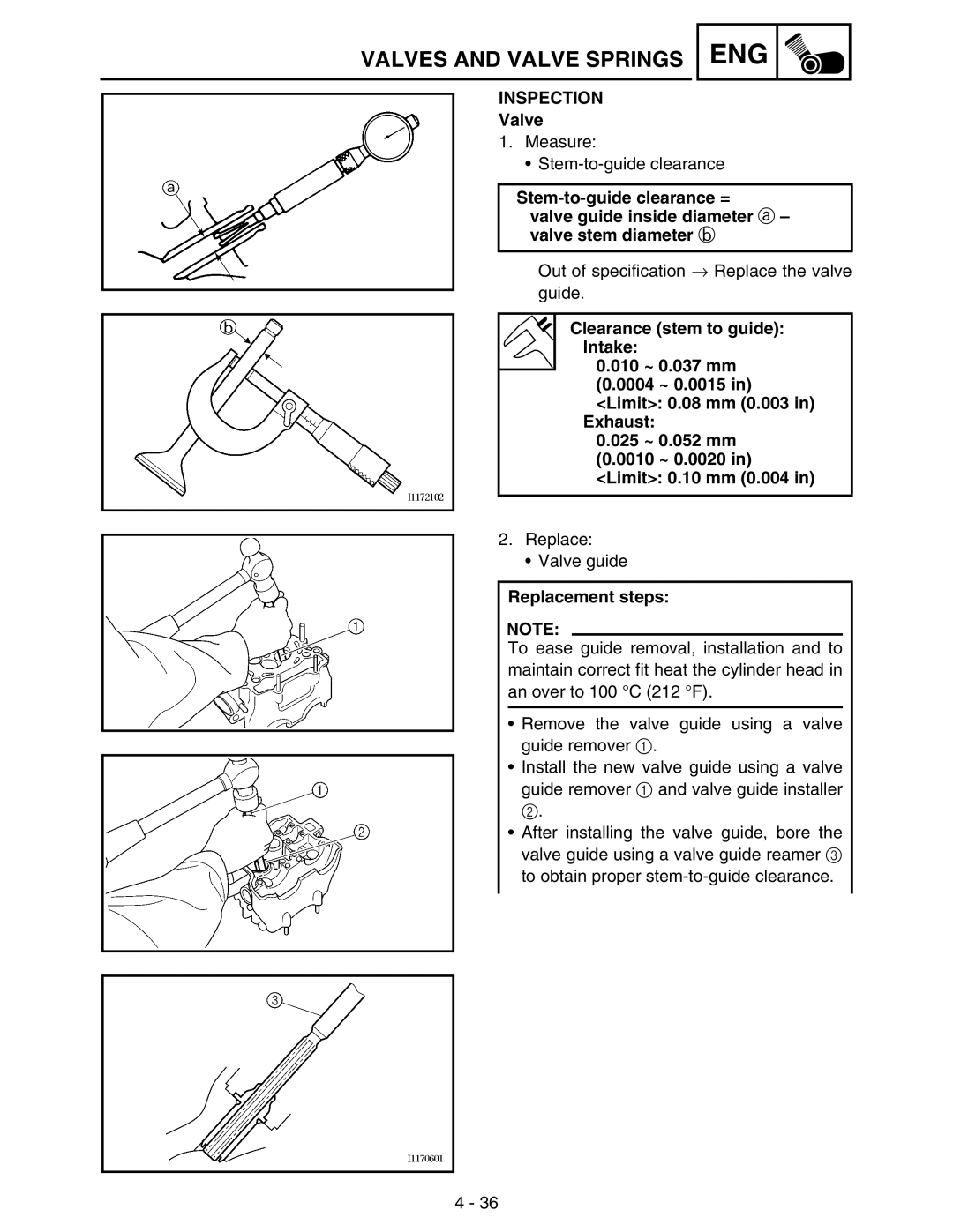 Yamaha WR250FM service manual Inspection, Valve 