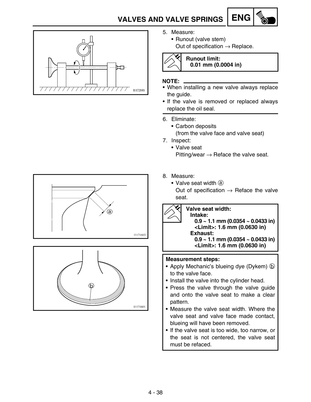 Yamaha WR250FM service manual Runout limit 01 mm 0.0004 