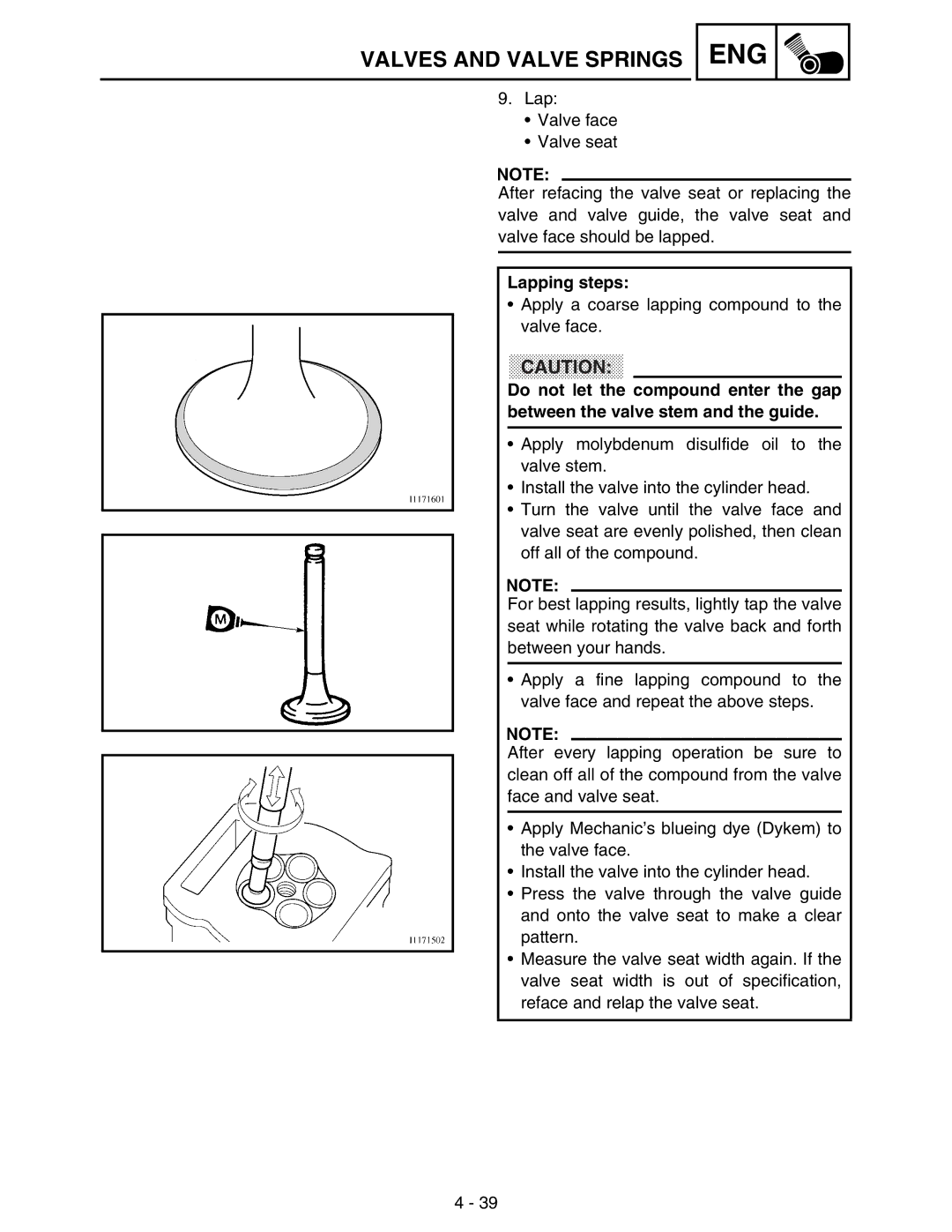 Yamaha WR250FM service manual Lapping steps 