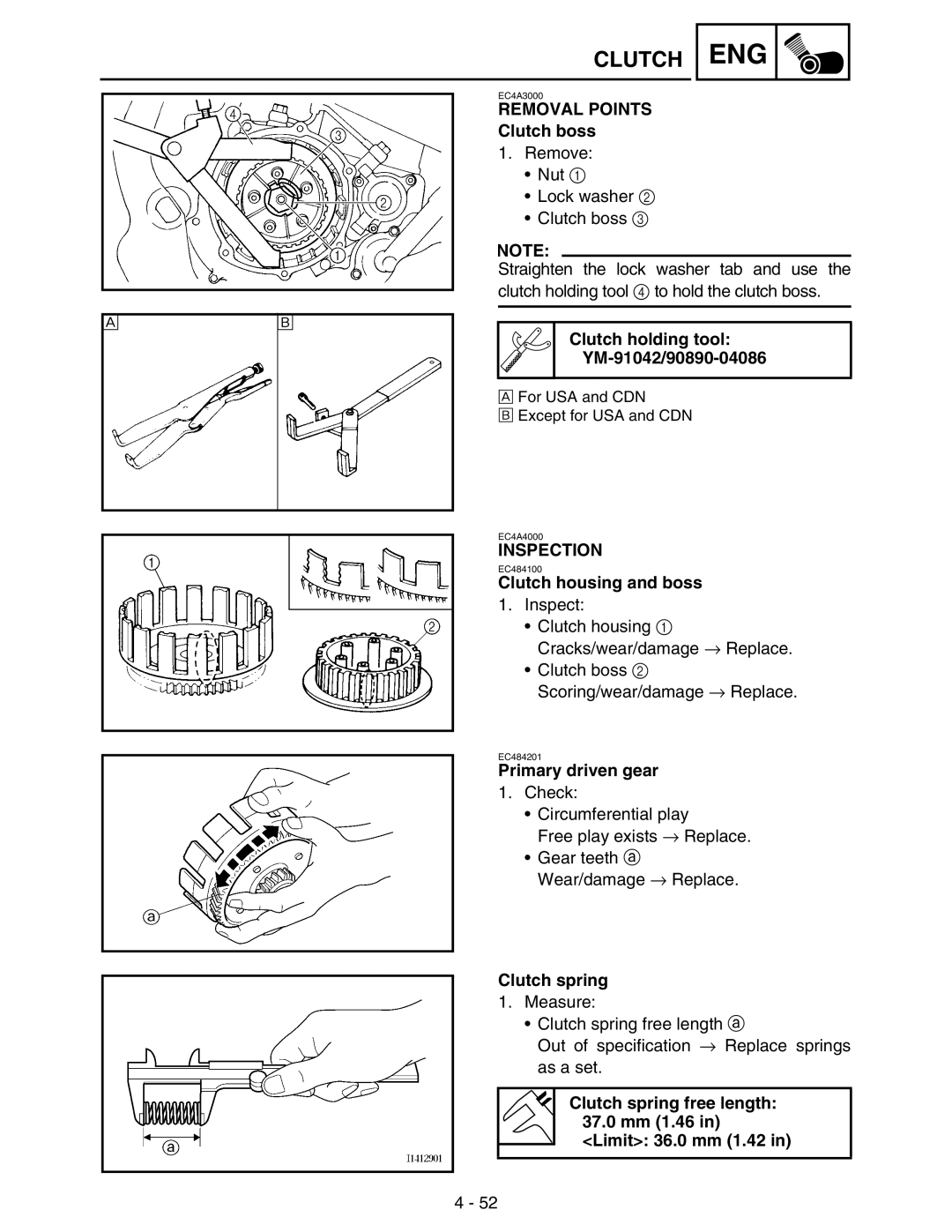 Yamaha WR250FM Clutch boss, Clutch holding tool YM-91042/90890-04086, Clutch housing and boss, Primary driven gear 