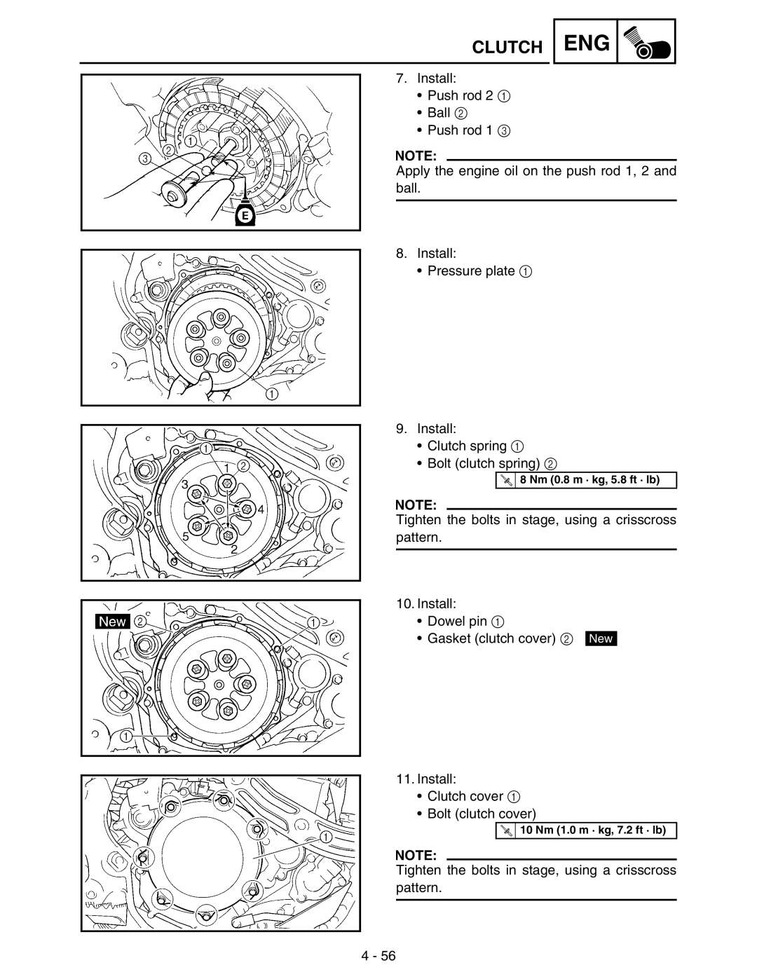 Yamaha WR250FM service manual Install Push rod 2 Ball Push rod 1 