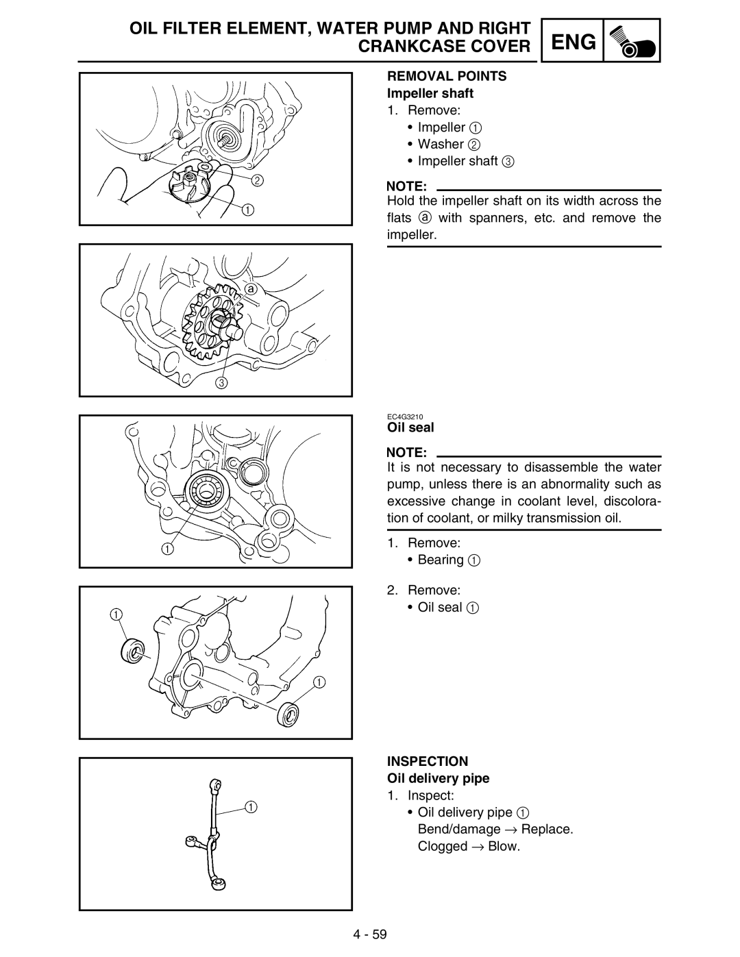 Yamaha WR250FM service manual Impeller shaft, Oil seal, Oil delivery pipe 