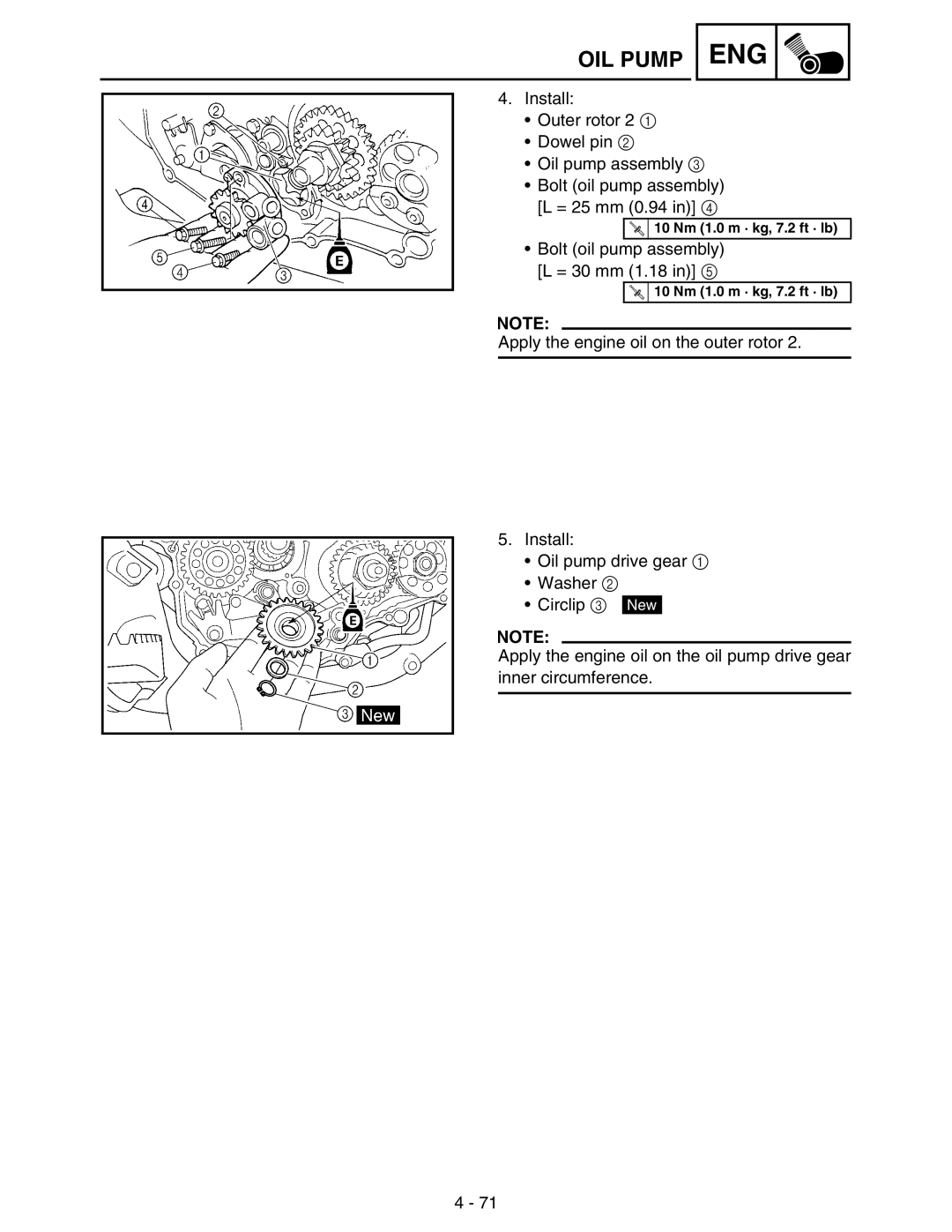 Yamaha WR250FM service manual Bolt oil pump assembly L = 30 mm 1.18 