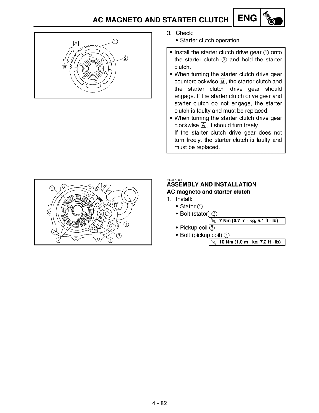 Yamaha WR250FM service manual Assembly and Installation AC magneto and starter clutch 