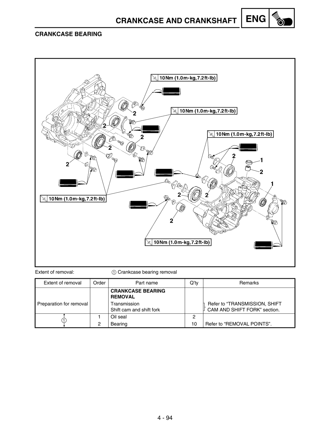 Yamaha WR250FM service manual Crankcase Bearing Removal 