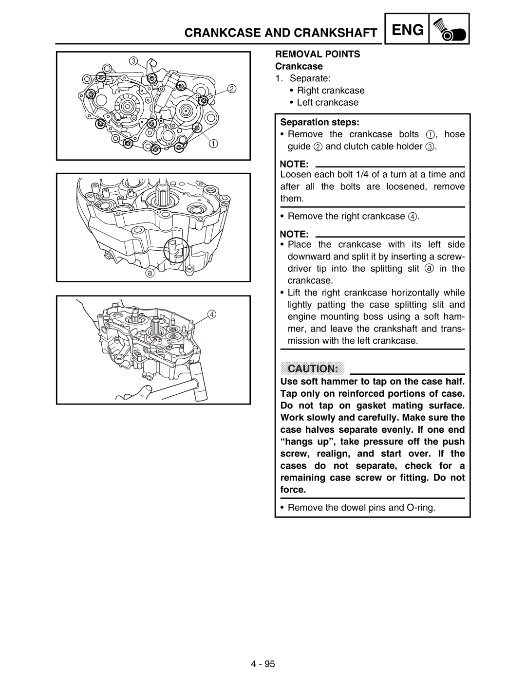 Yamaha WR250FM service manual Crankcase, Separation steps 