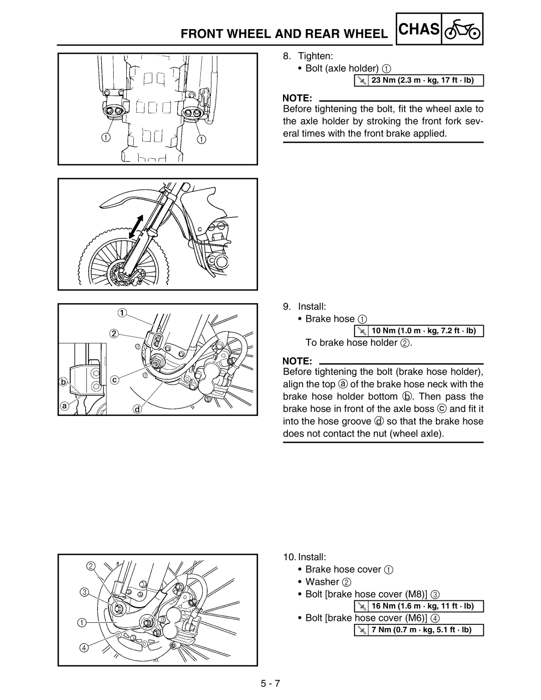 Yamaha WR250FM service manual Tighten Bolt axle holder 