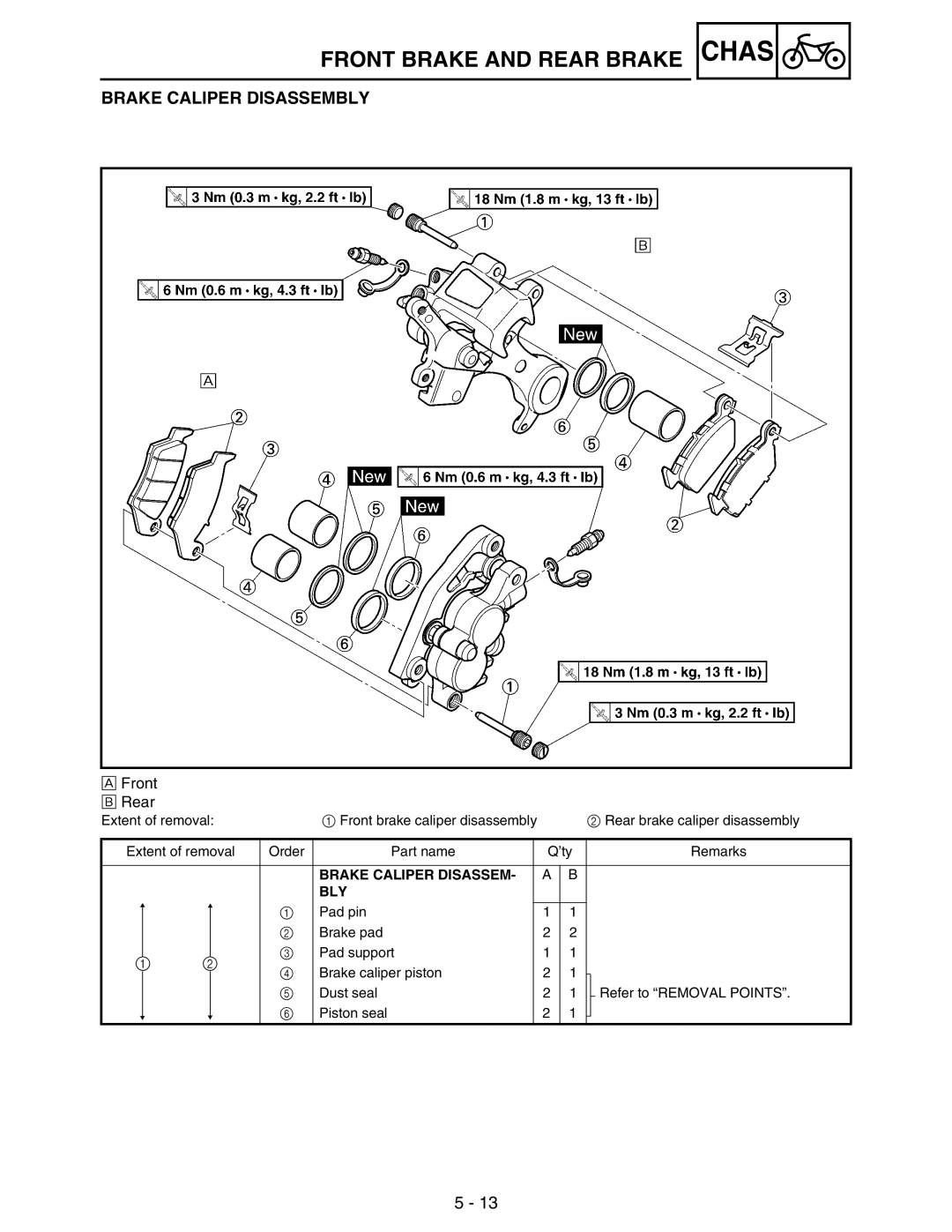 Yamaha WR250FM service manual Brake Caliper Disassembly, Brake Caliper Disassem BLY 