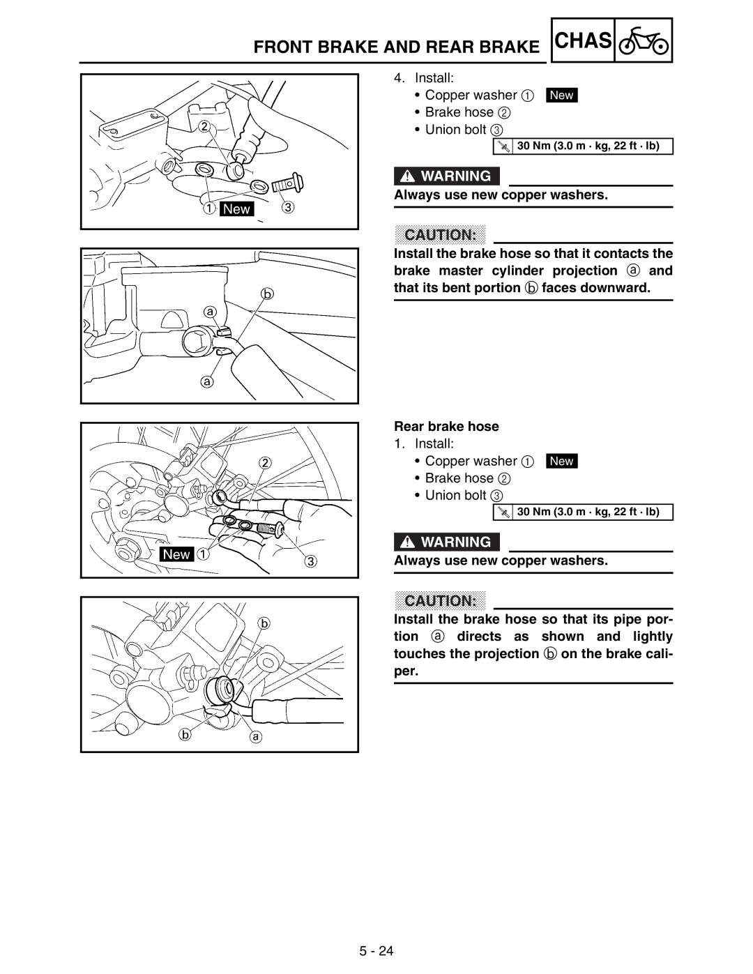 Yamaha WR250FM service manual CAU TI on, Always use new copper washers 