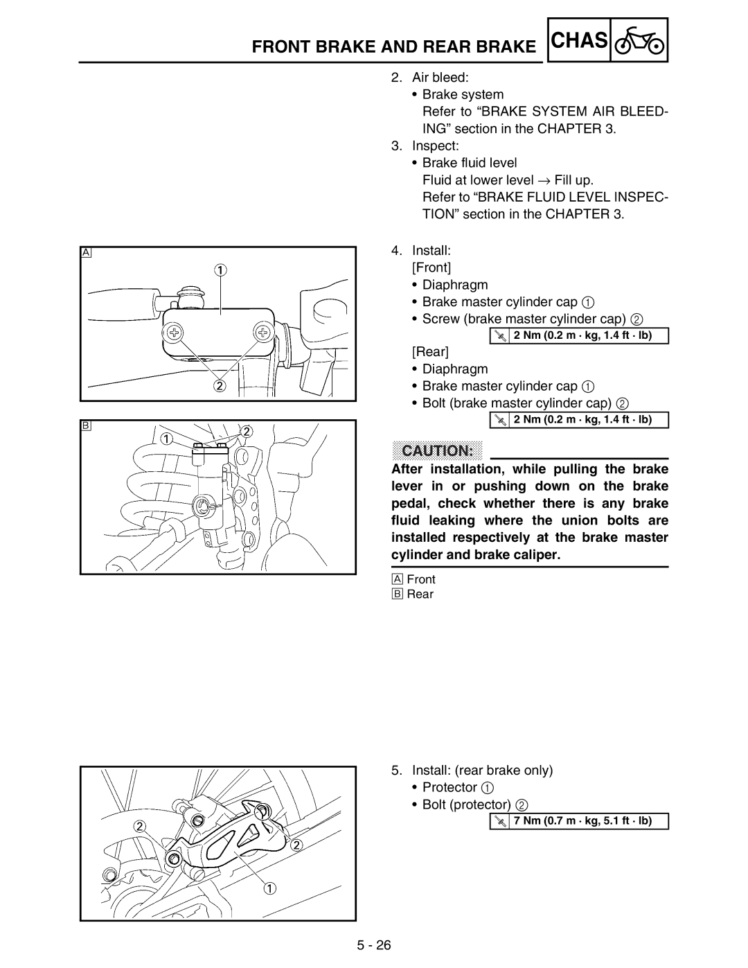 Yamaha WR250FM service manual Install rear brake only Protector Bolt protector 