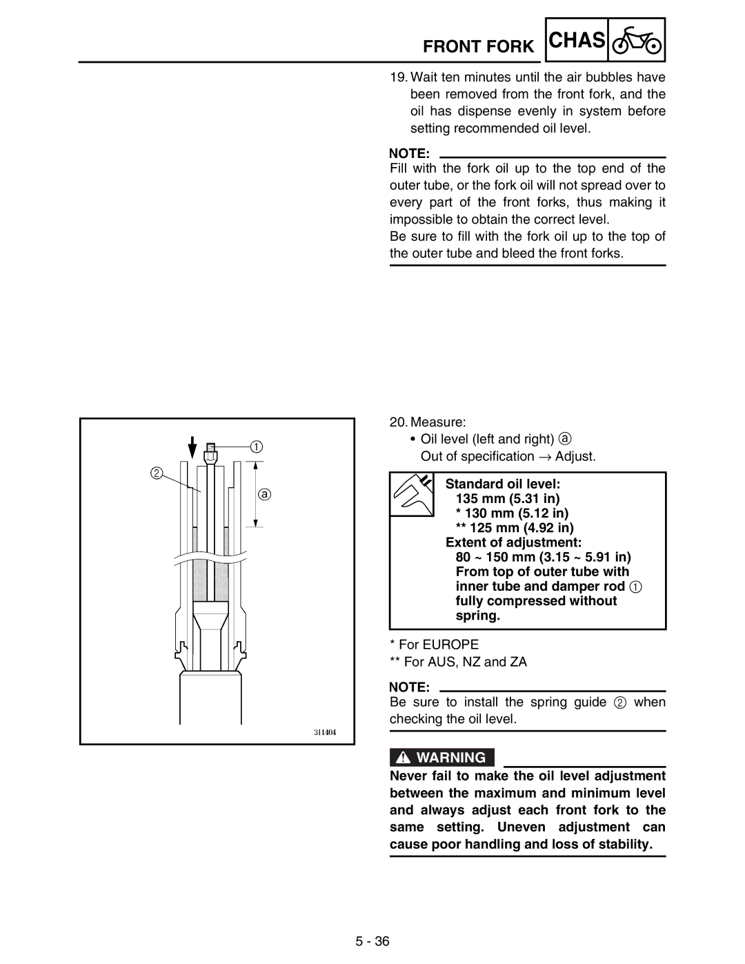 Yamaha WR250FM service manual Front Fork Chas 